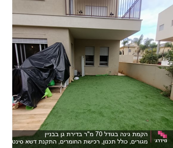דשא סינתטי בחצר עם עץ לימון קטן